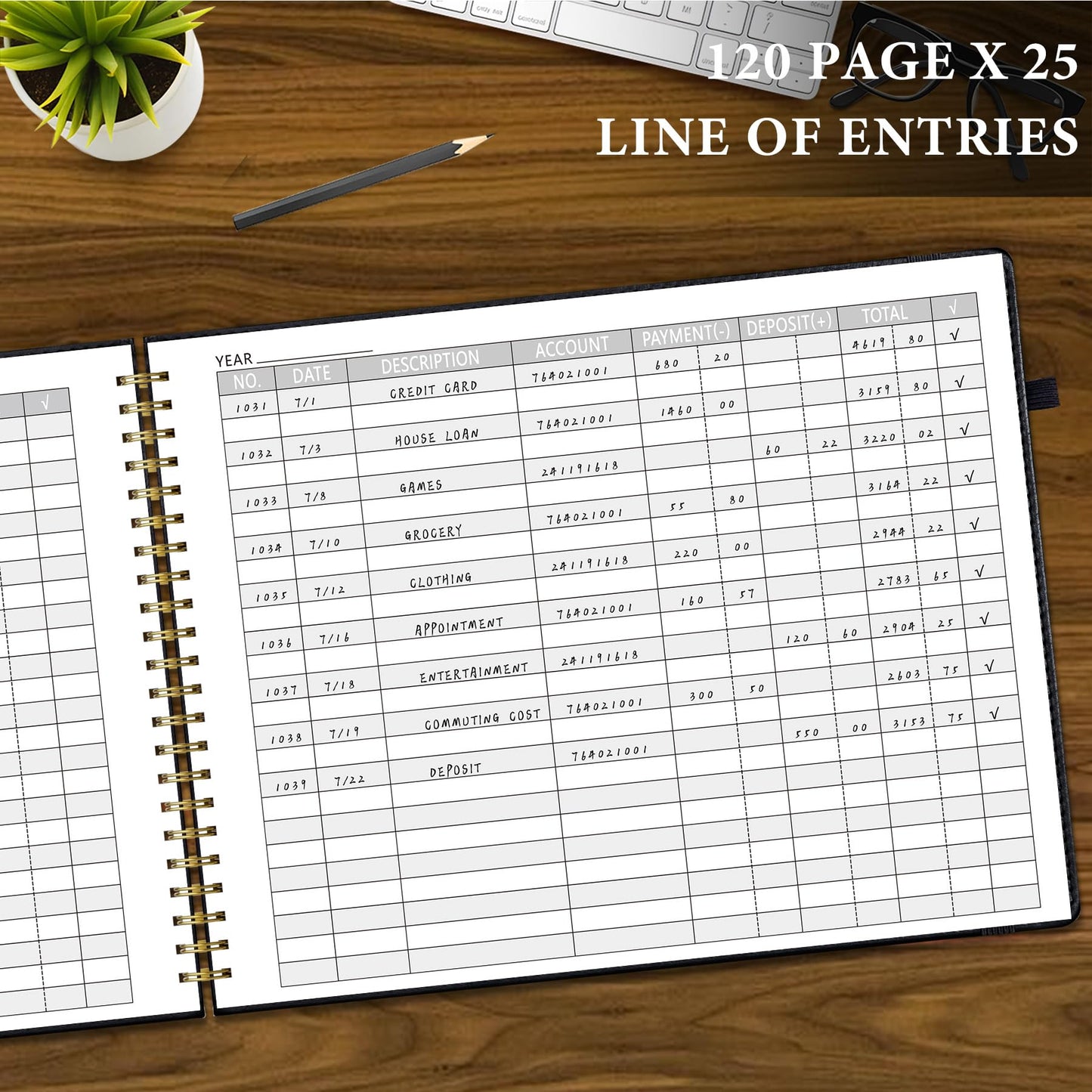 Plastic Cover Accounting Ledger Book Bunded with PU Leather Cover Accounting Ledger Book, Dark Blue & Black