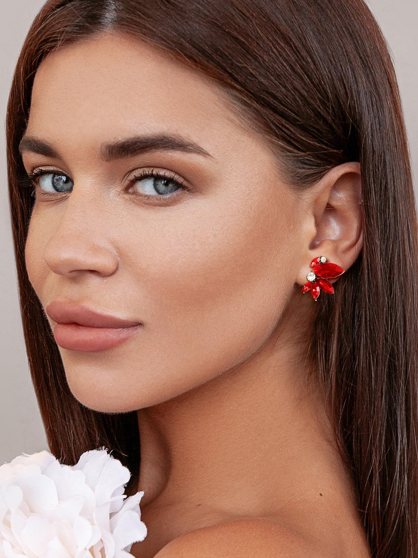 SWEETV Sparkly Red Rhinestone Stud Earrings for Women, Crystal Wedding Bridal Earrings for Brides,Cluster Bridesmaid Earrings, Prom Formal Party Jewelry