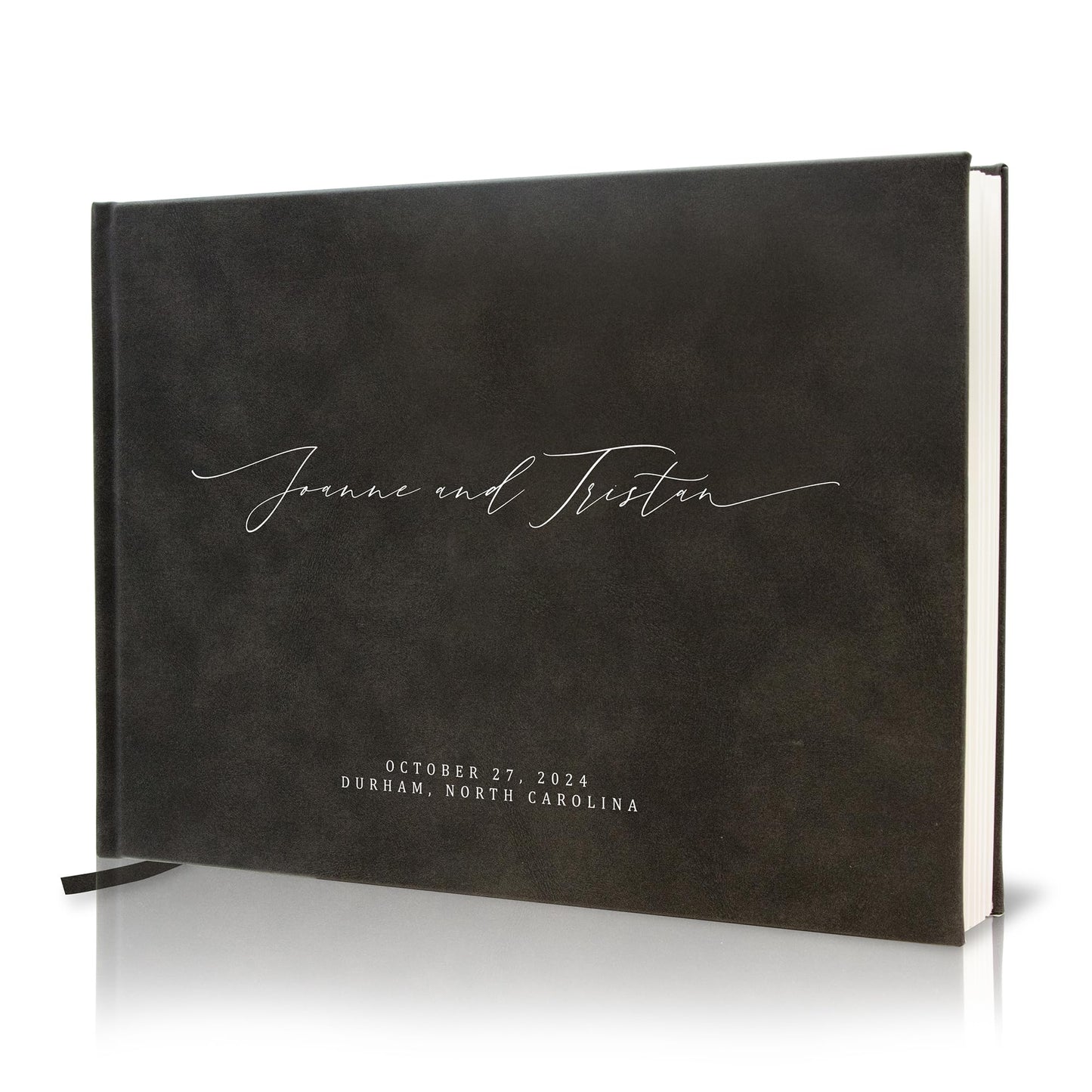 MUUJEE Personalized Guestbook in Charcoal - Premium Custom Modern Guest Book for Wedding Reception, Birthday Party or Events w/Bookmark Blank Pages for Signing 11.5 x 8.5 inches