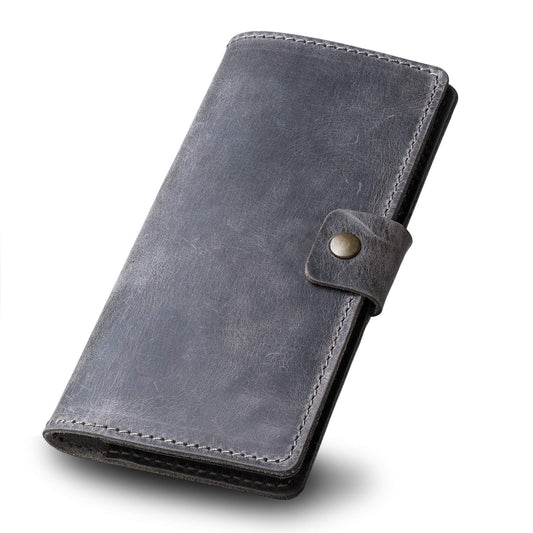 PEGAI Handmade Minimalist Design Checkbook Cover | 100% Distressed Full Grain Horse Leather Checkbook Wallet | Business Checkbook Binder | Clark (Rock)