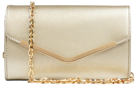 Autumnwell Clutch Purse Evening Bag for Women，Envelope Handbag With Detachable Chain（gold）