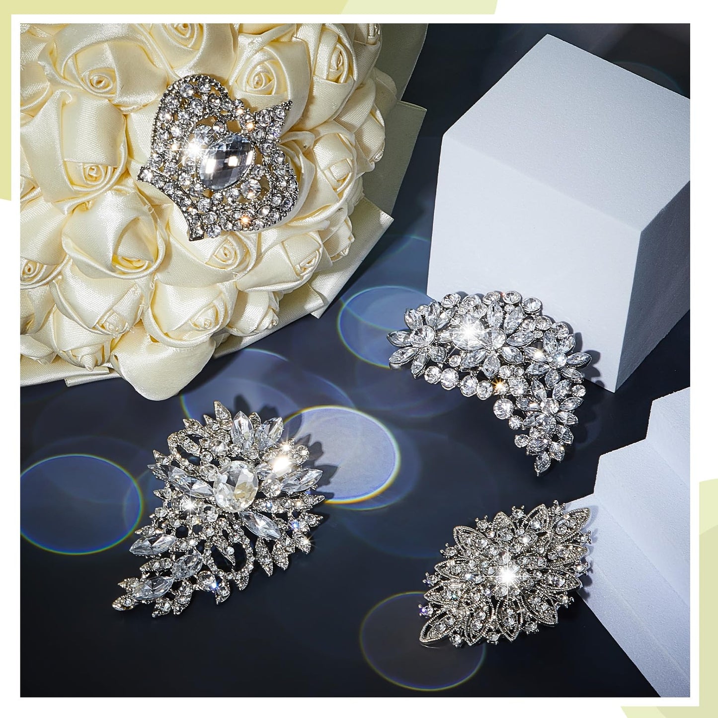 Ecally 4 Pcs Flower Brooch Pins for Women, Crystal Pearl Brooch and Pins for Dress, Coat, Shawl – Gift for Mother，Wedding (Bling)