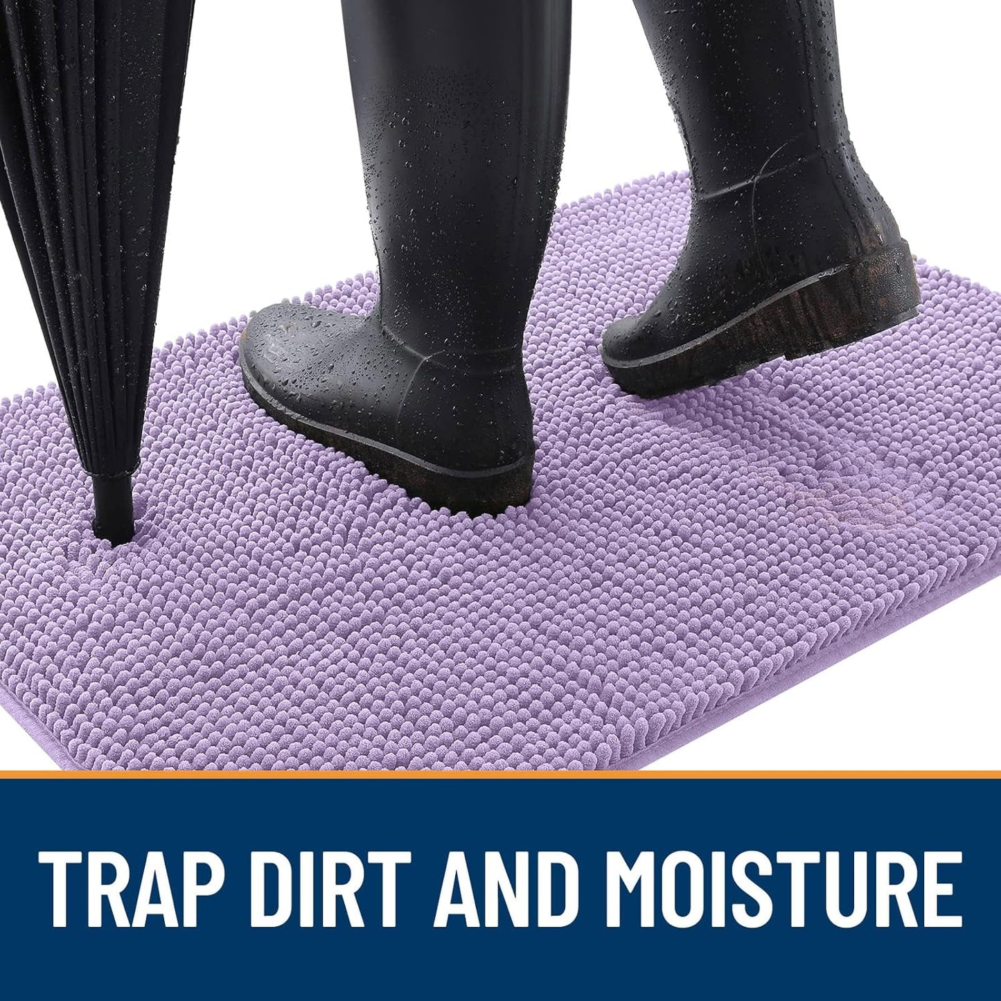 OLANLY Dog Door Mat - Absorbent Non-Slip Washable Chenille Mat for Muddy Paws | 47x24, Lavender