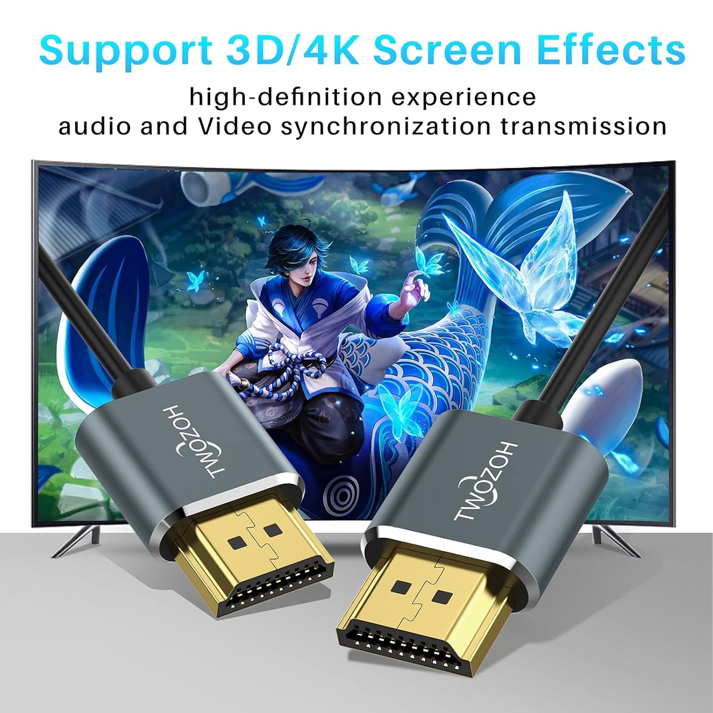 Twozoh 1.6FT 2 Pack, 4K@60Hz 18gbps 2160P/1080P Flexible & Slim HDMI Cable Ultra Thin HDMI Cord Supports High Speed
