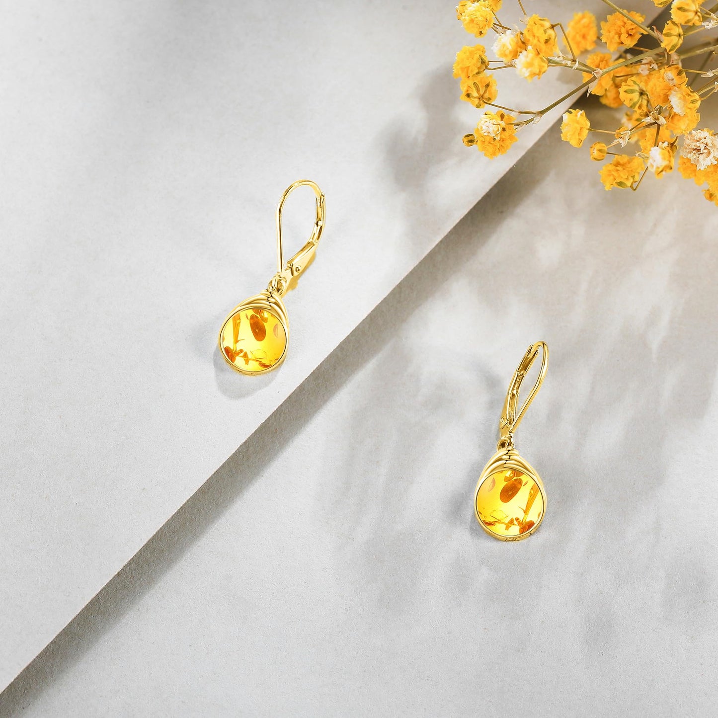 POPLYKE Amber Earrings Gold Plated Dangle for Women 925 Sterling Silver Leverback Earrings Teardrop Amber Jewelry Gifts Christmas Birthday