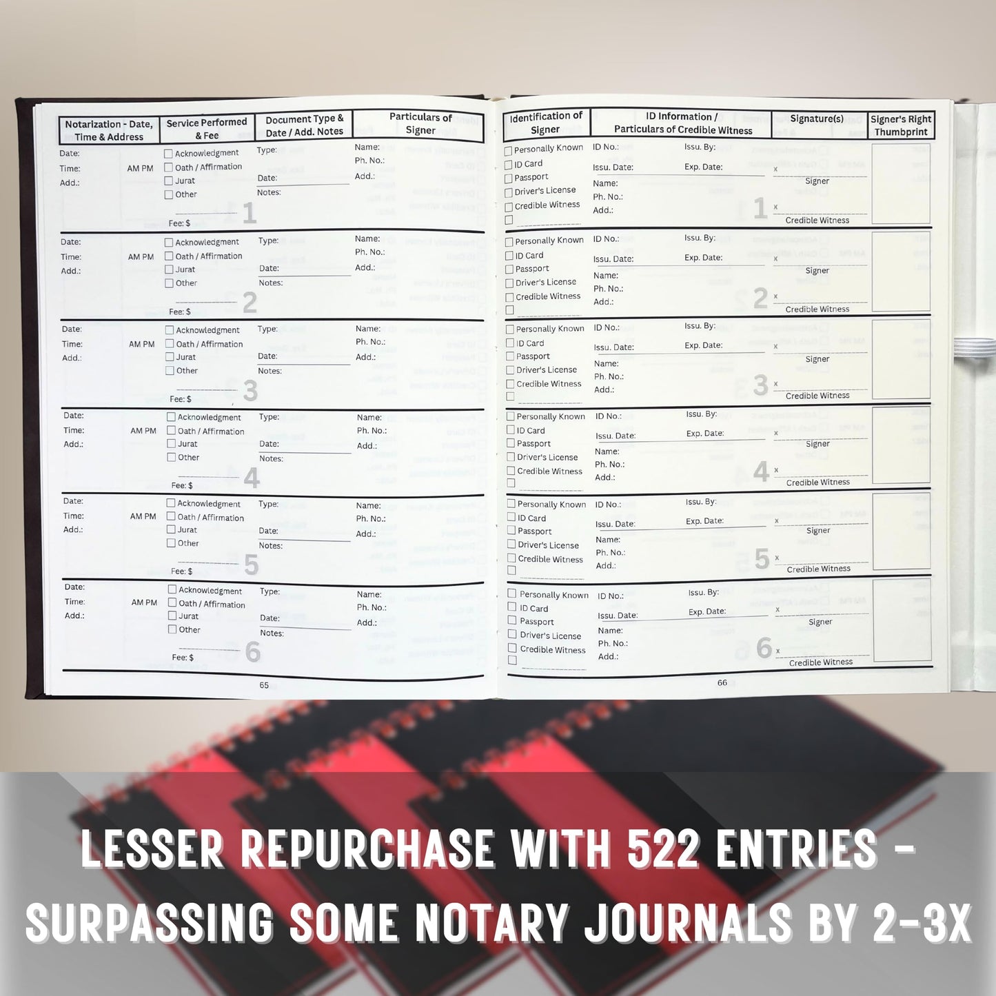 JC Classics Notary Journal Log Book Hardcover with Privacy Guard - Notary Log Book with 522 Notarial Record Entries - Compliant Notary Journal for Notaries for All States Except HI (Brown)