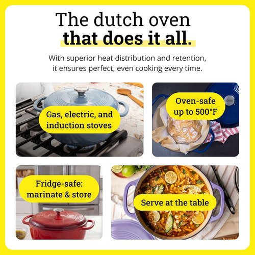 Lodge Essential Enamel Cast Iron Dutch Oven - 6-Quart Apricot - Ideal for Baking, Braising & Slow Cooking