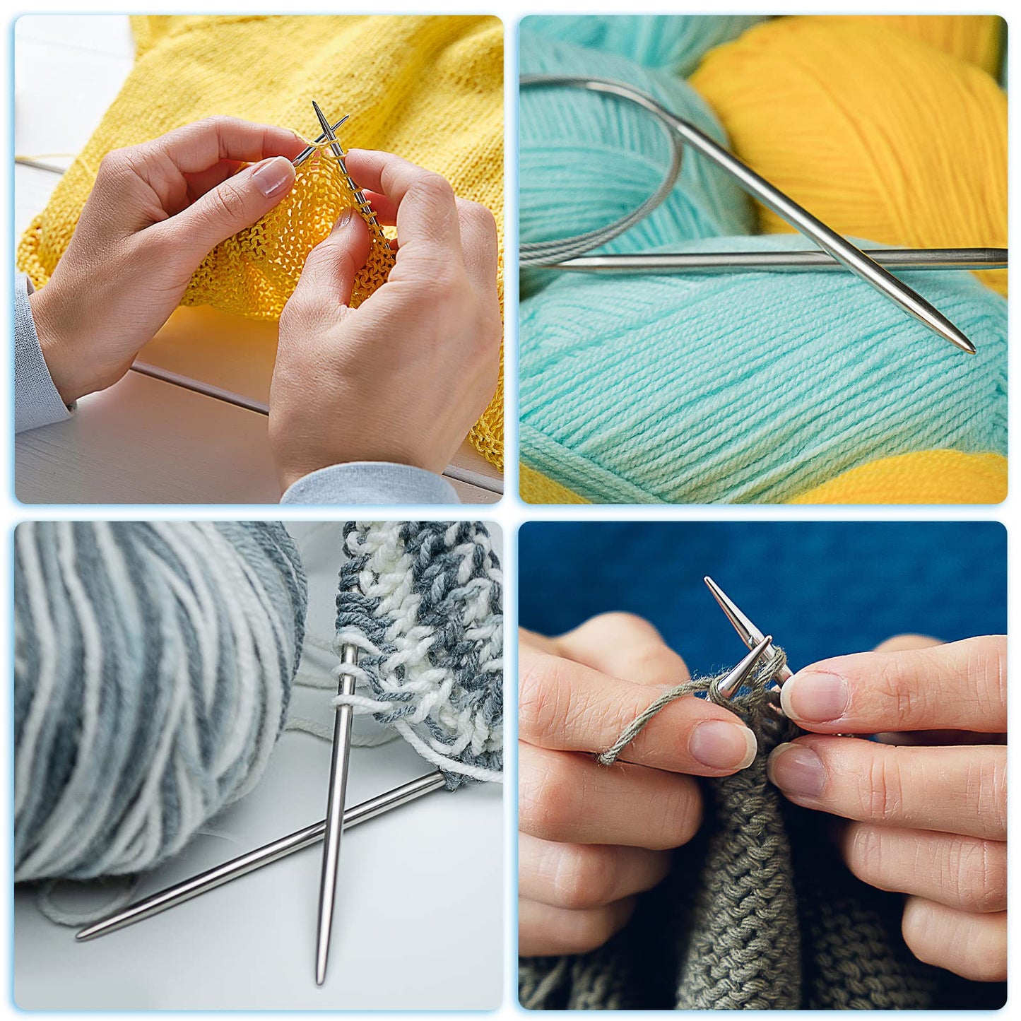 Aeelike Circular Knitting Needles Set, Stainless Steel Knitting Needles Round Knitting Needle Set (100 cm), 9 Pack Long Knitting Needles for Blankets Scarves Sweaters, Great for Beginners