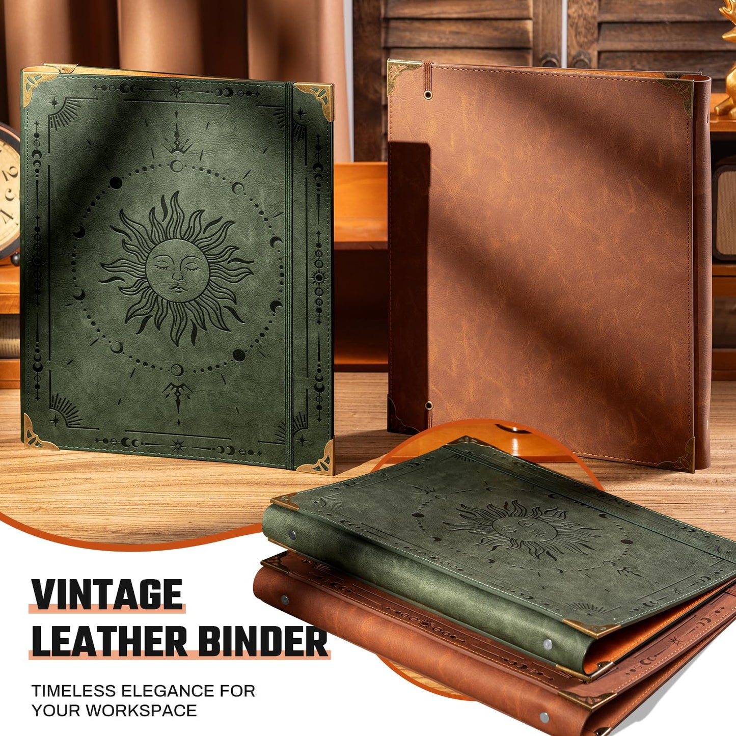Ovesmusl PU Leather 3 Ring Binder 1 Inch Round Ring Binder Holds 200 Sheets 8.5"x11" Letter Size Paper, Wedding Family History Notebook Cover Loose Leaf Organizer, Brown