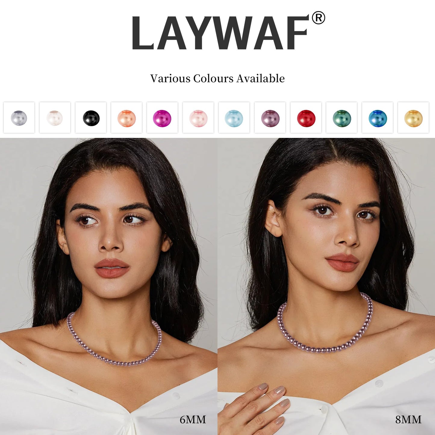 LAYWAF Imitation Pearl Necklace for Women, Fake Pearl Purple Choker, 8MM Beaded Necklace, Simple Dainty Faux Pearls Necklace Jewelry, Costume Pearl Accessories