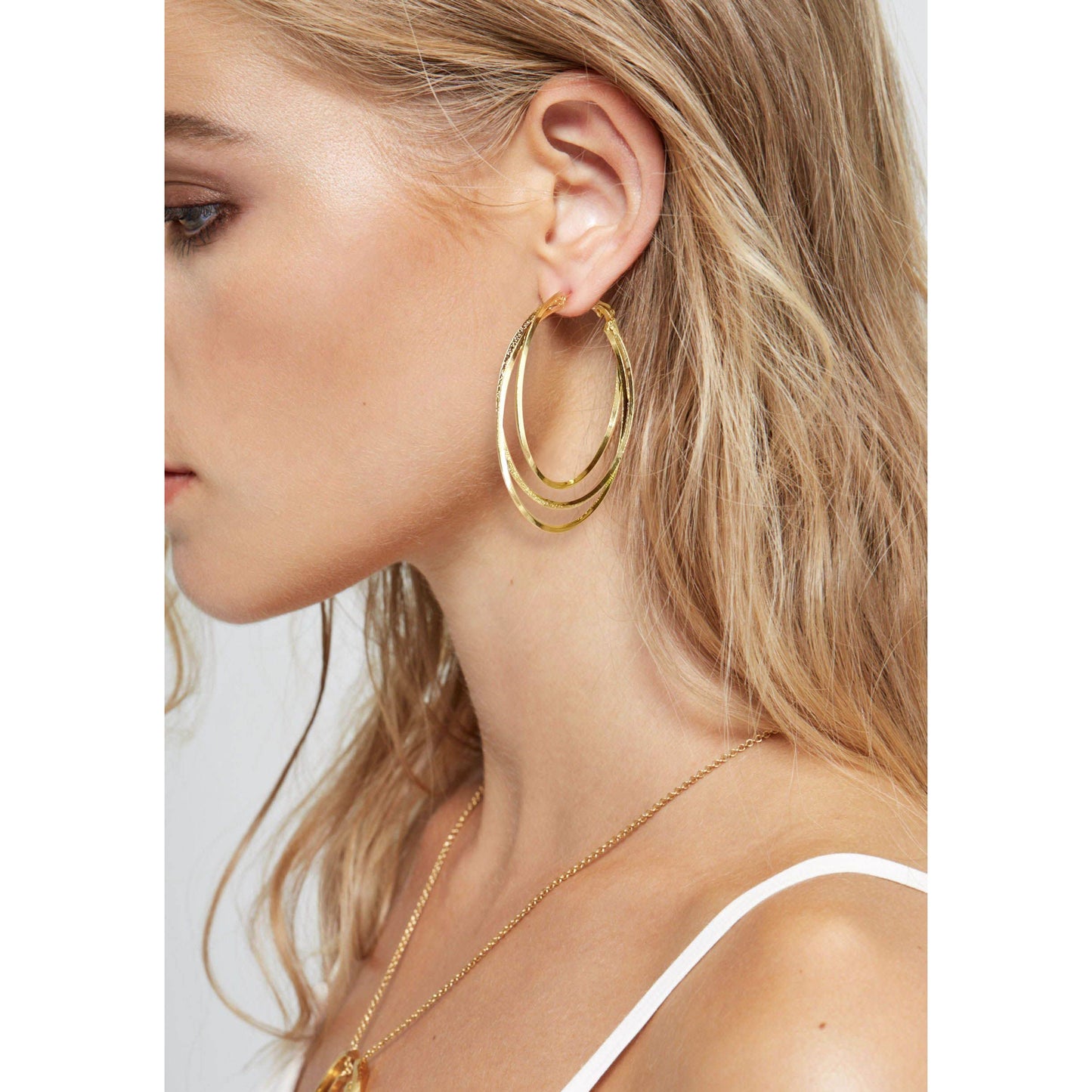 GLOQUAT 14K Gold Plated Hoop Earrings for Women Large Gold Thin Hoops Twisted Triple Hoop Earring for One Ear Hole Lightweight and Hypoallergenic Chunky Earring Jewelry Gifts 50mm