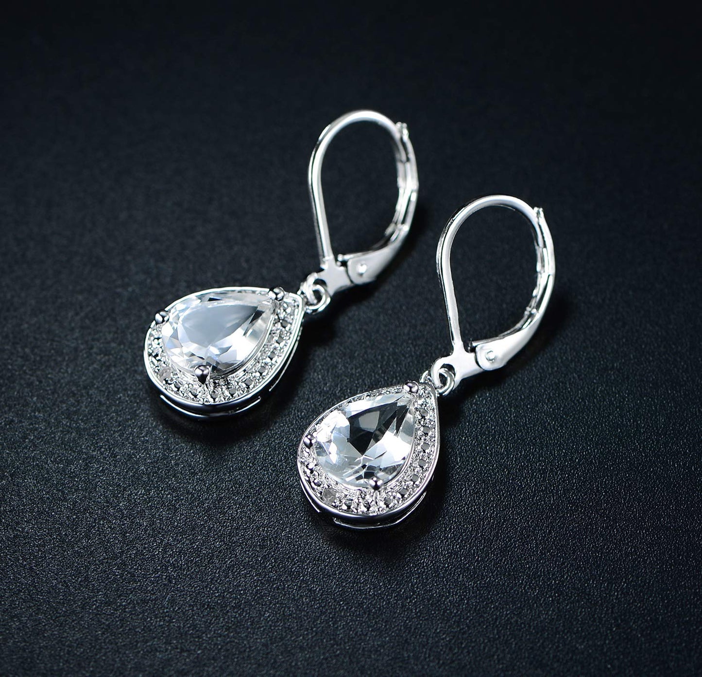 Barzel 18K White Gold Plated Cubic Zirconia Drop Earrings (White Sapphire)