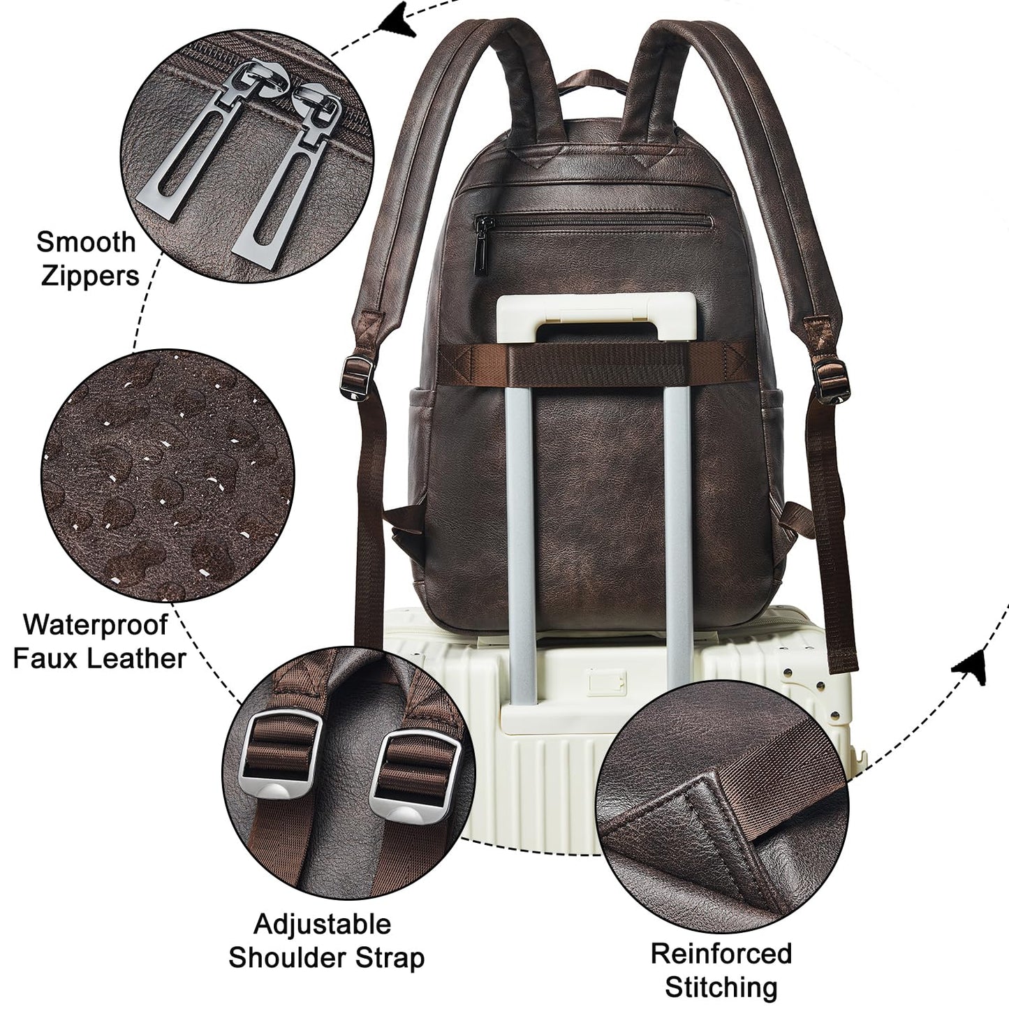 LATMAP Vegan Leather Backpack 17In Laptop Backpack for Women Travel Coffee