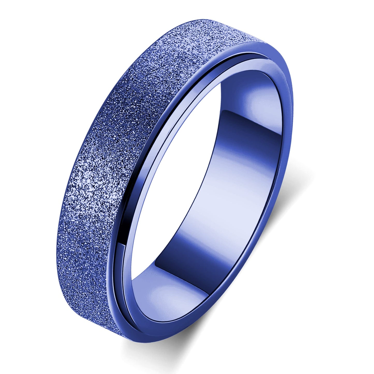 OreilleStar Titanium Stainless Steel Anxiety Fidget Spinner Ring for Women Men Fidget Toys Adults Size 9 Spinning Ring for Width 6MM Blue