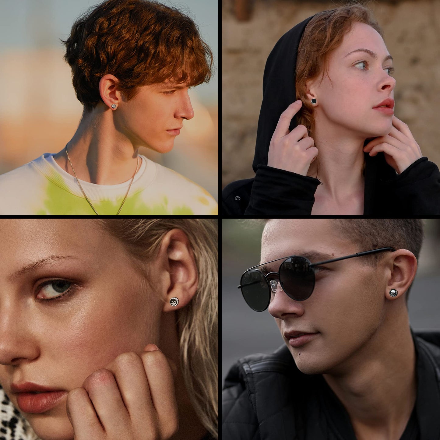 FIBO STEEL 16 Pairs Fake Gauge Earrings for Men Women Stainless Steel Stud Earrings Cheater Fake Ear Plugs Faux Gauges Earrings Ear Tunnel