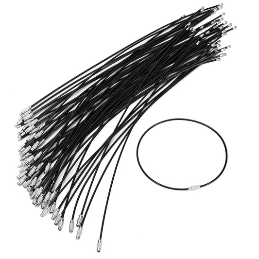 Bidponds 50 PCS Wire Keychain Cable,Nylon Coated Stainless Steel String Wire Loop for Luggage Tags,2mm Thick,11.8 Inches Length (Black)