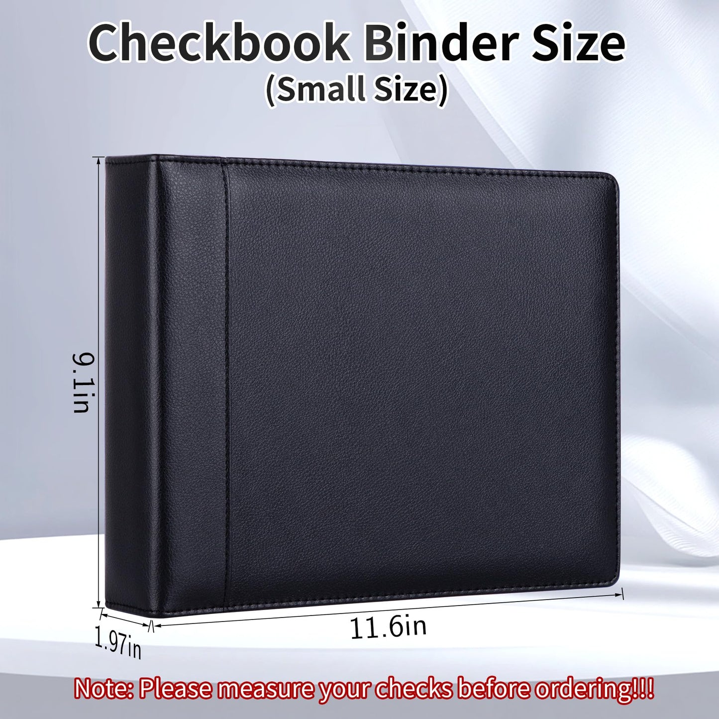 Antner 3 Ring Personal Check Binder for 3-on-a-Page End-Stub Deskbook & Personal 3 Holes or 9 Holes Small Size Checks, PU Leather Check Holder Checkbook Binder Cover with Zipper Pouch, Black