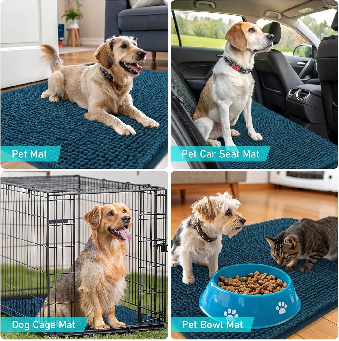 OLANLY Dog Door Mat - Absorbent Non-Slip Washable Doormat for Muddy Paws | 47x24 Atlantic Blue