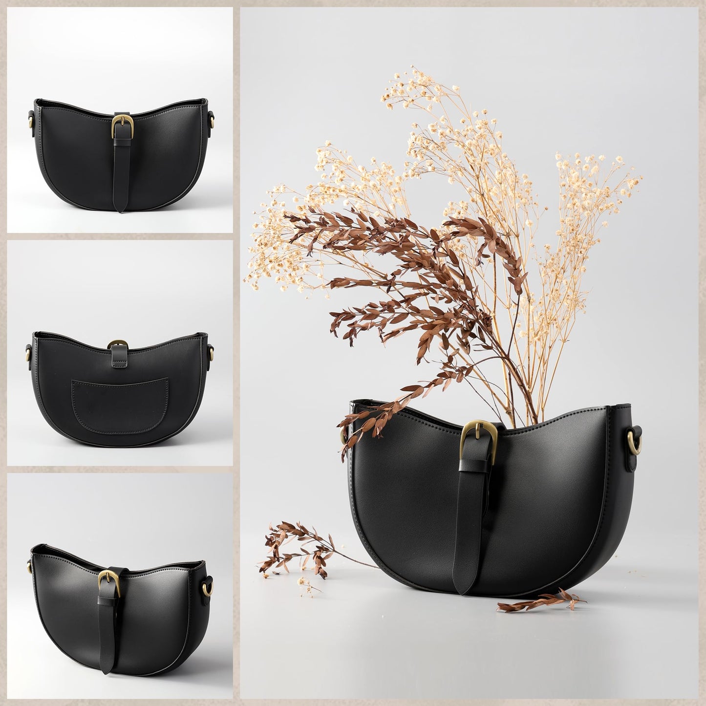 Vegan Leather Vintage Shoulder Bag For Women (Black)