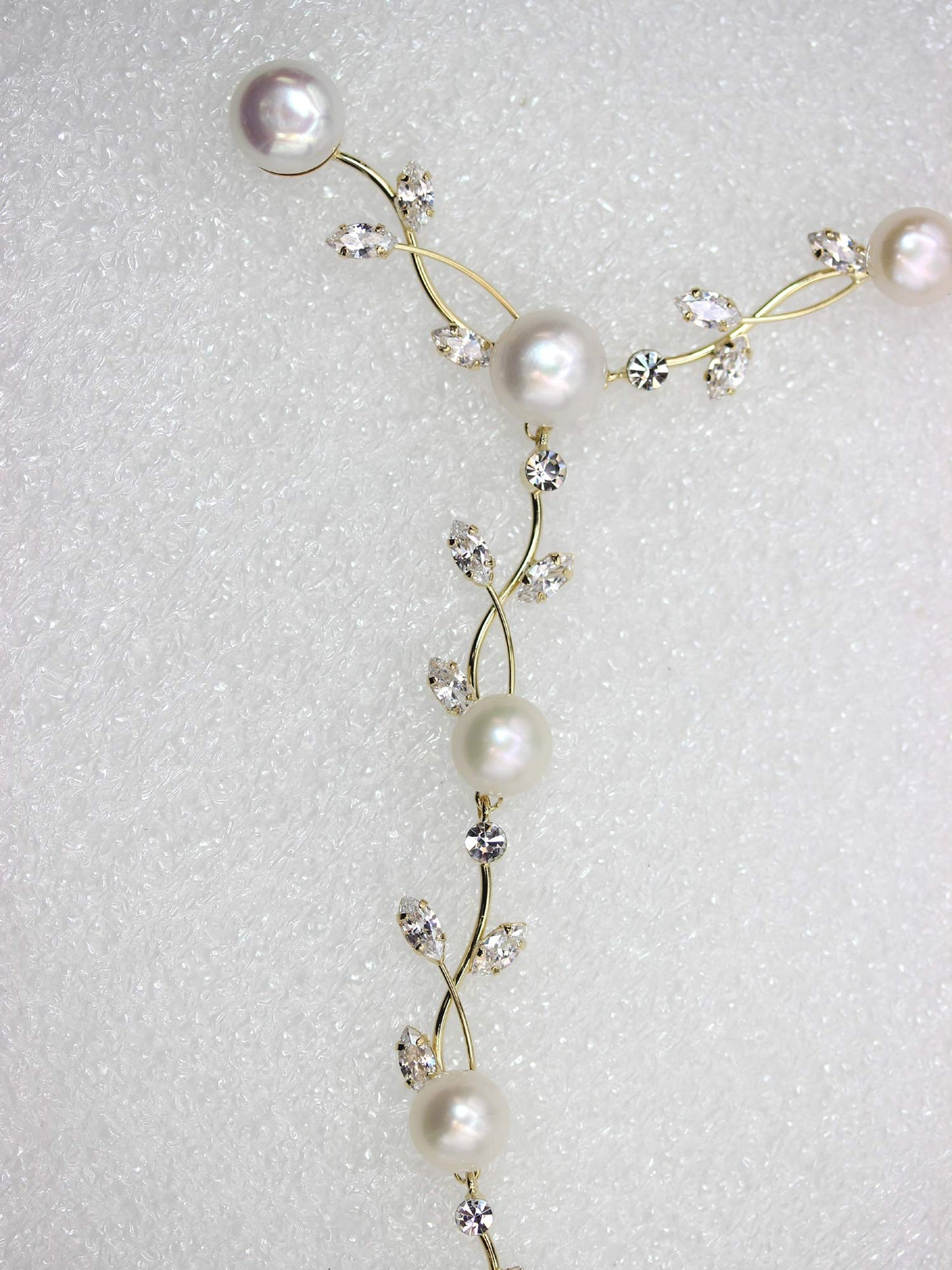 Faship Gorgeous Clear CZ Crystal Genuine Freshwater Pearls Floral Necklace Earrings Set - Clear/Gold-Plated