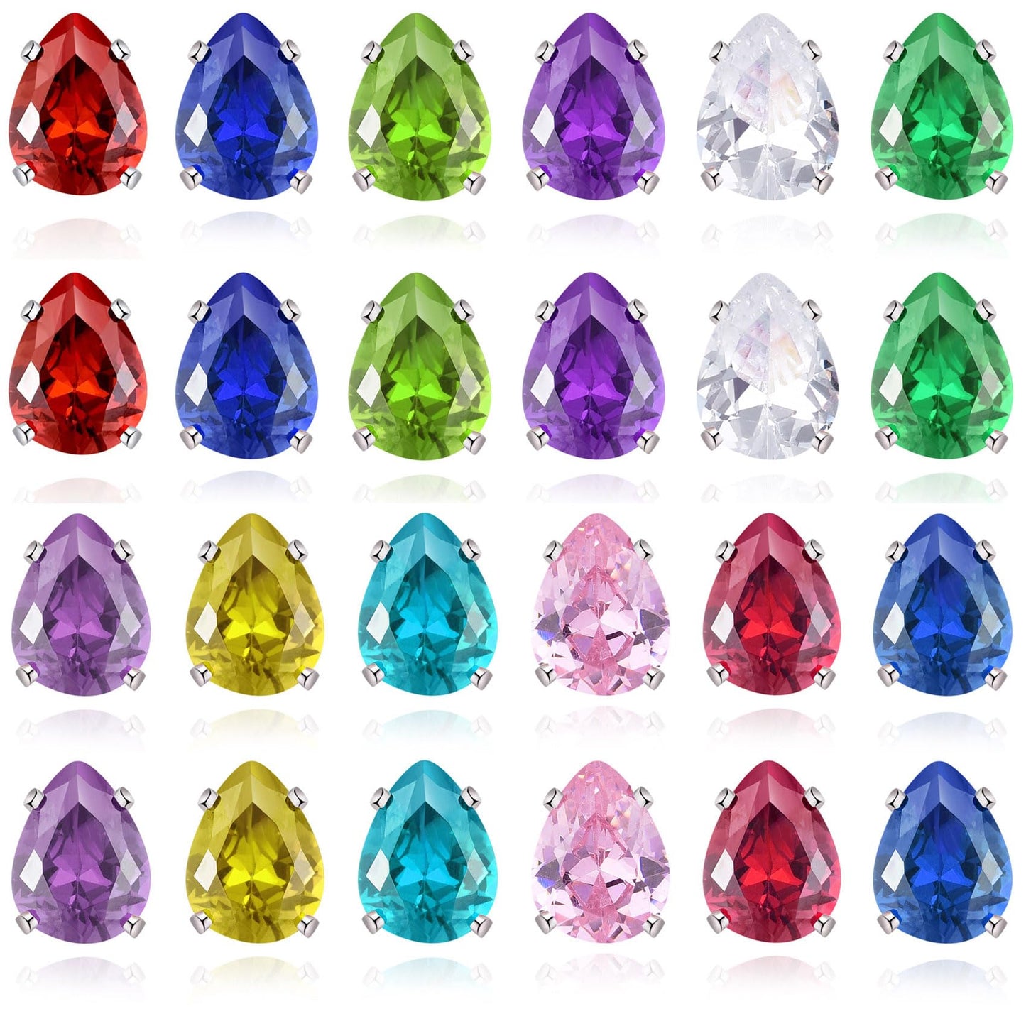 Spiritlele 12 Pairs Birthstone Magnetic Earrings Set Cubic Zirconia Clip on Non Piercing Fake Stud Earrings Birthday Gifts Unisex (Teardrop)