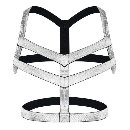 Man Harness Belt Body Chest Elastic Halter Nylon Shoulder Strap Club Wear Tops Black Silver