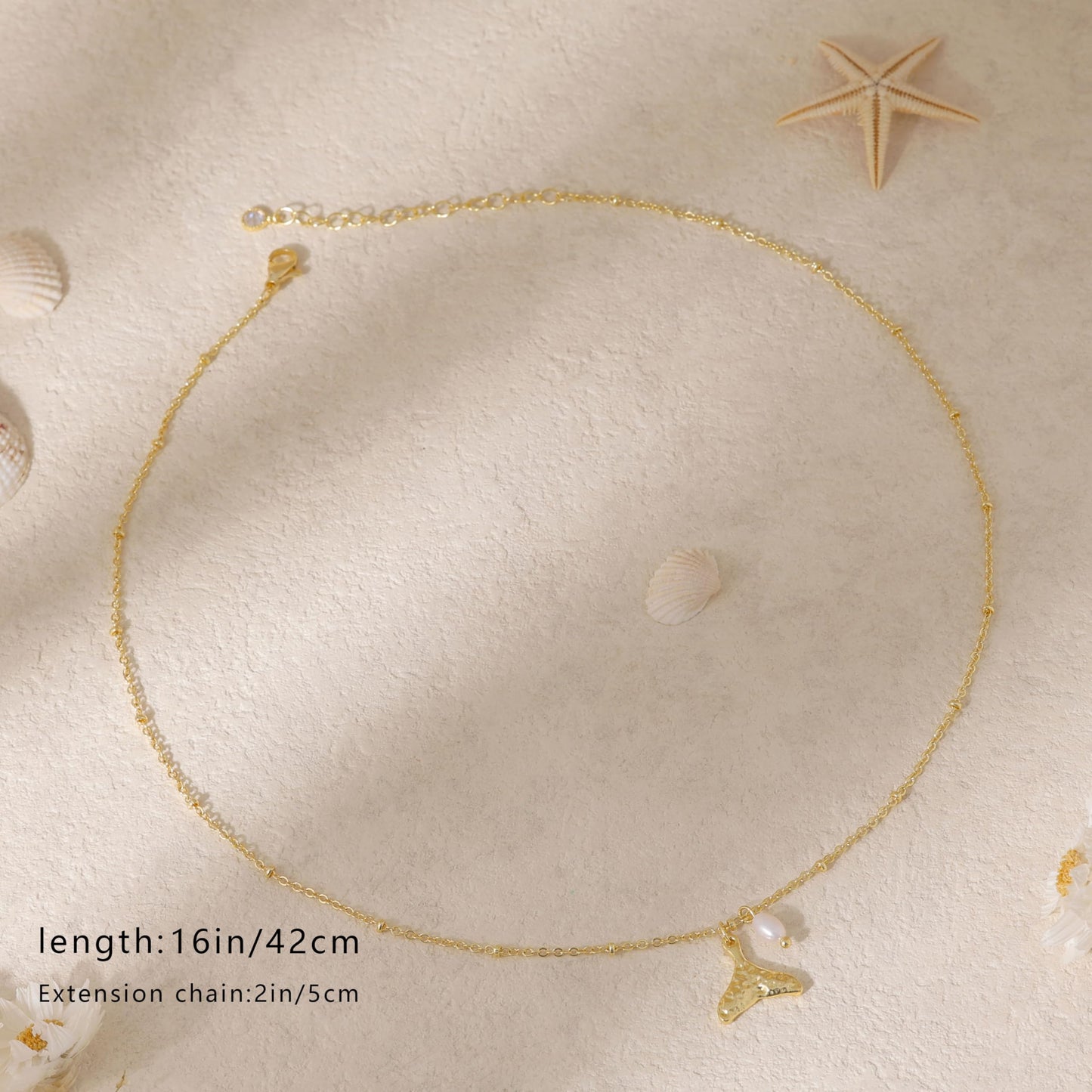 Dainty Gold Necklace for Women,14K Gold Plated Pearl Necklace Trendy Simple Whale Tail Necklaces Cute Fashion Summer Beach Pearl Jewelry for Women