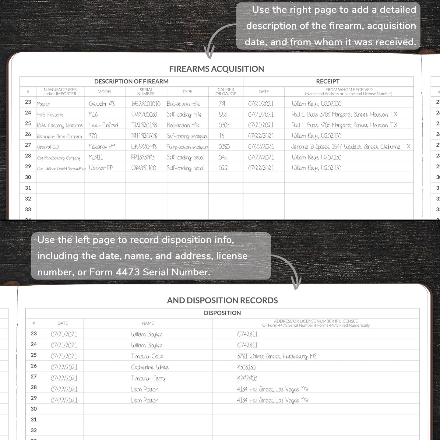 Skyline Firearms Acquisition & Disposition Record Book – Hardcover Gun Log Book for Firearm Dealers & Personal Use – Log Book for Receipt & Disposition Records, 10x7″(Dark Brown)