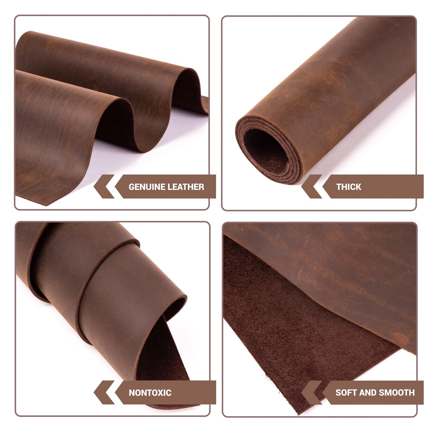 Shkira 12''X24'' Genuine Dark Brown Leather Sheets for Crafts - Tooling Leather Square - 2.0MM Thick Genuine Top Full Grain Oil Tan - Thick Cowhide Pieces Square