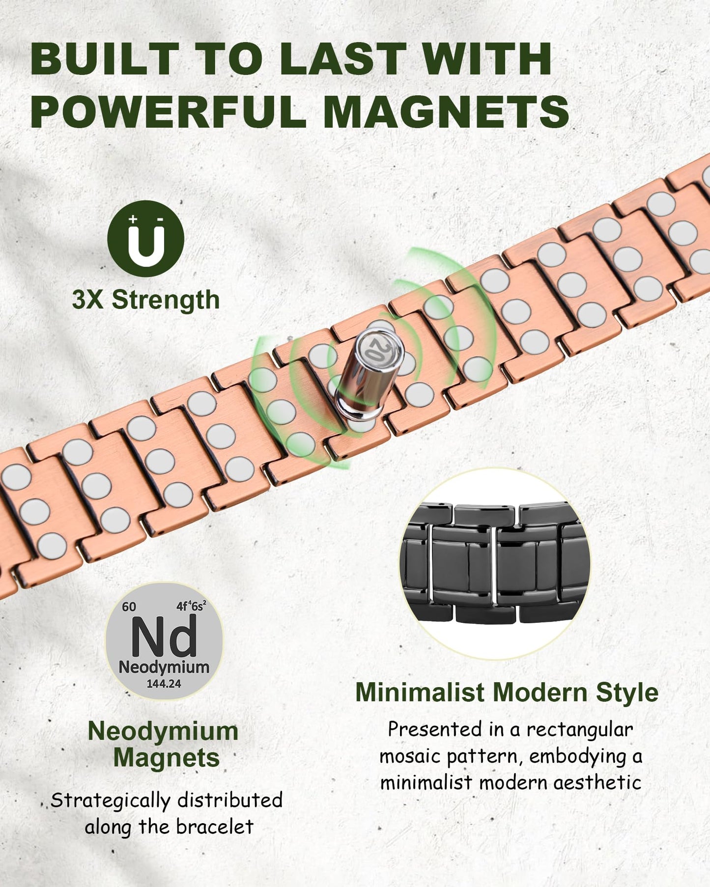 MagEnergy Copper Bracelet for Men, 3X Strength Magnetic Bracelet & 3800 Gauss Magnets, Copper Jewelry Gifts, Premium Fold-Over Clasp