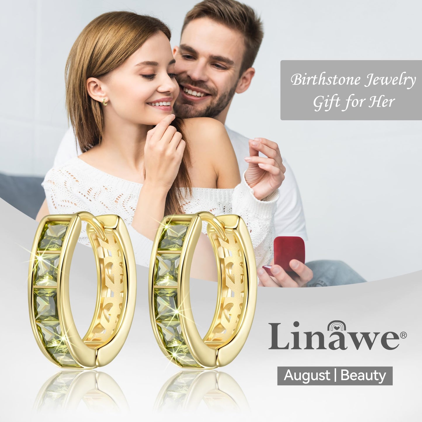 Linawe Peridot Green Hoop Earrings for Women, Gold Stud Huggie Earrings, Cubic Zirconia Imitation Diamond Rhinestone Crystal Hoops, Cartilage Tragus Dainty Cute Piercing Jewelry