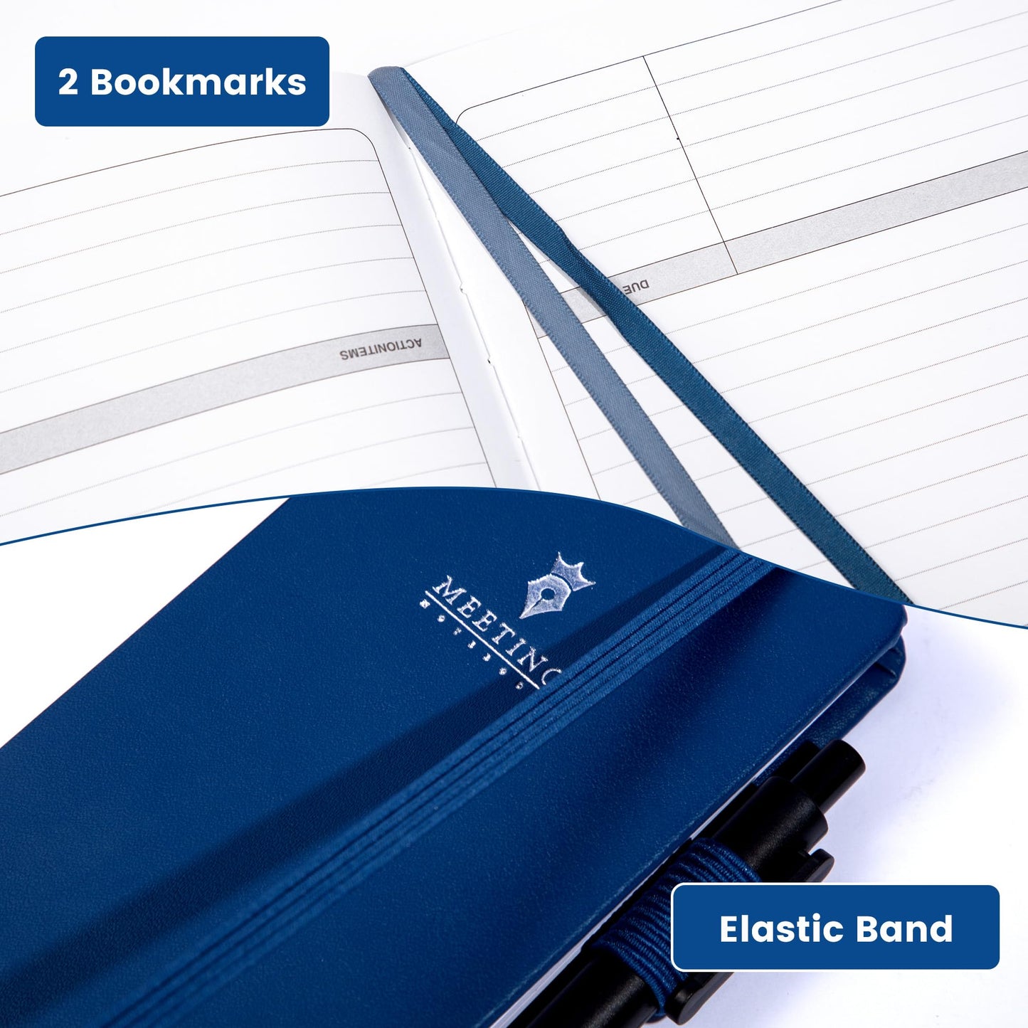 Yoment Meeting Notebook for Work with Action Items Hardcover Leather 5.5X 8.5 Office Project Planner for Women Men Meeting Notes Notebooks for Work,Dark Blue