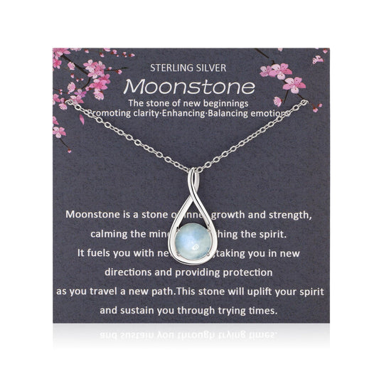 MILEPOSTJEW Sterling Silver Moonstone Necklace, Infinity Pendant with Chain, New Beginnings Gift with White Sage
