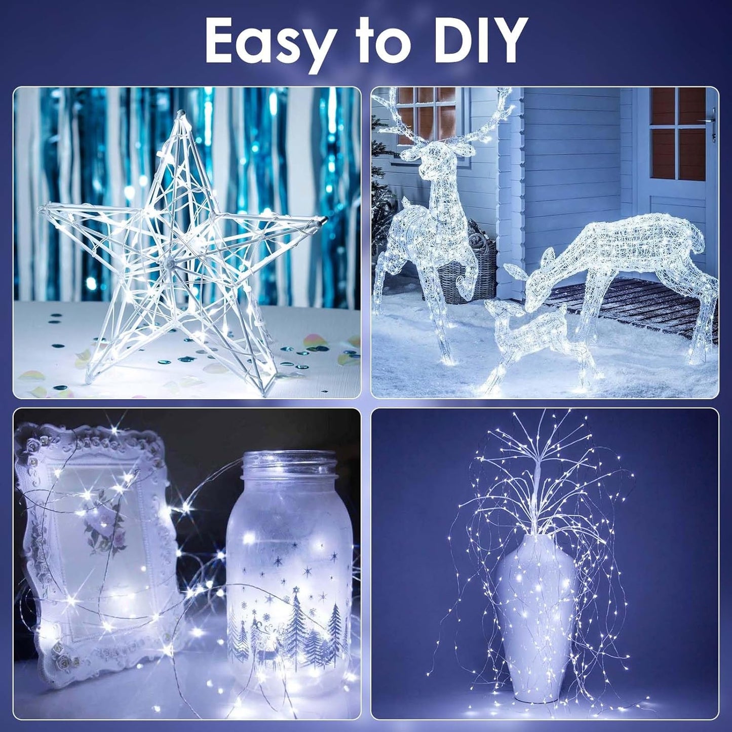 Skiennix 66FT Battery Operated Fairy Lights - 200 LED Waterproof String Lights with Remote & Timer for Indoor/Outdoor Decor | Cool White