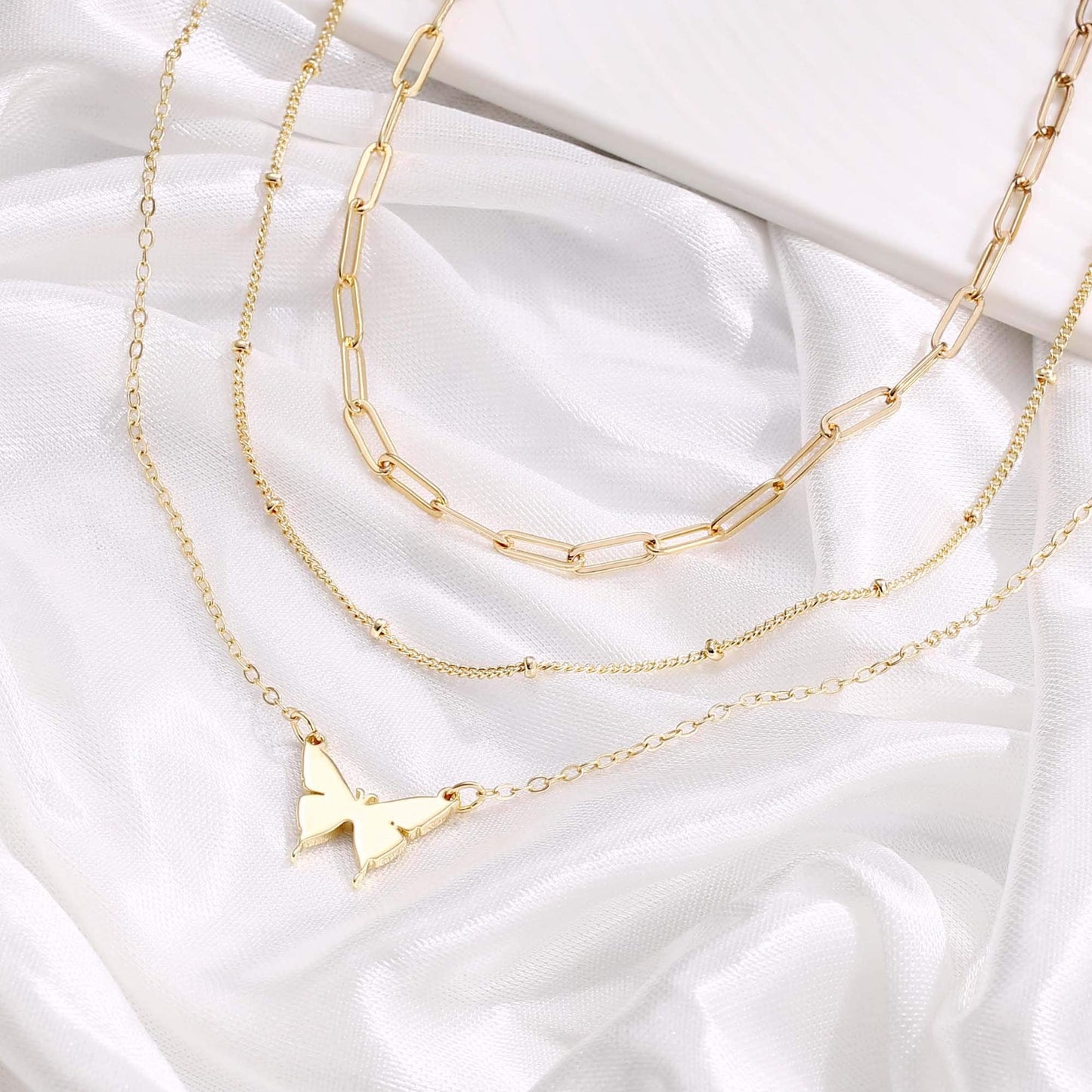 Turandoss Layered Butterfly Necklace for Women, 14K Layered Butterfly Necklace for Women Layering Butterfly Link Chain Necklaces