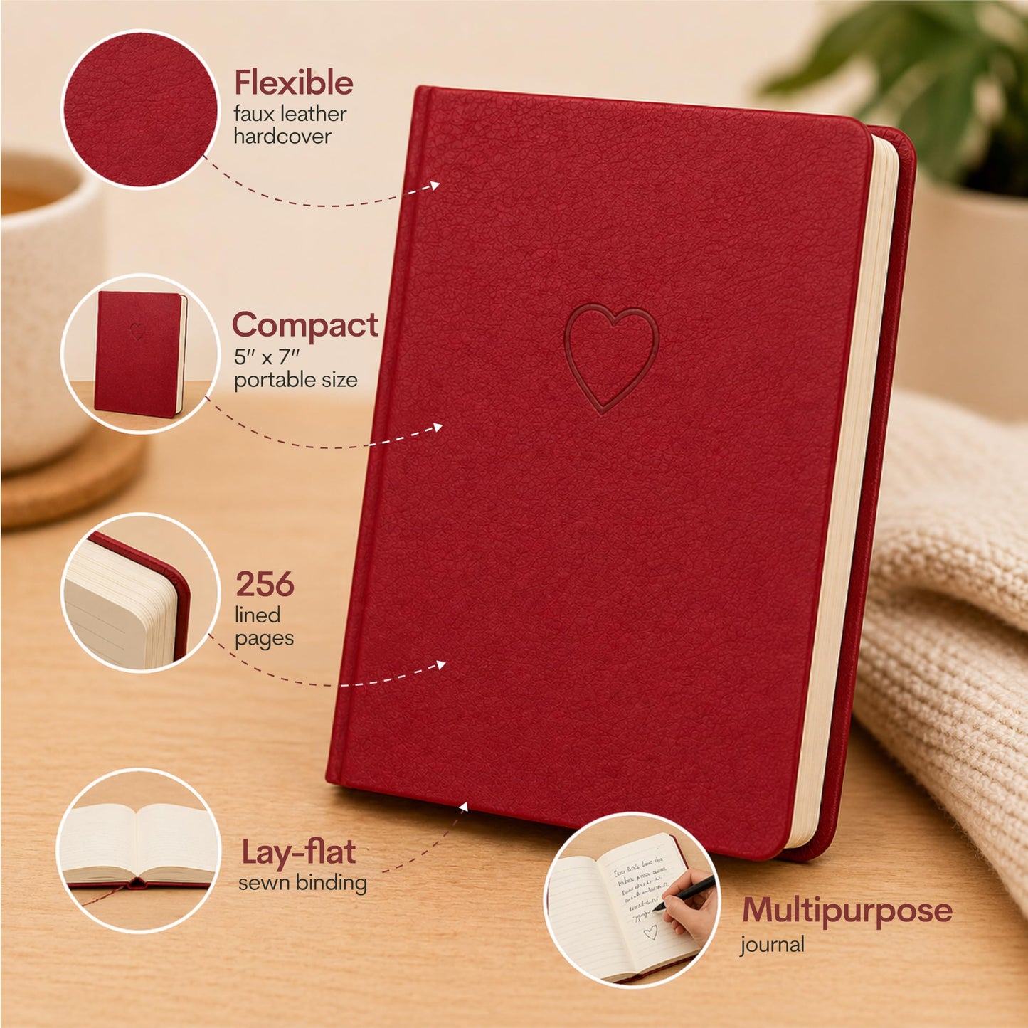 WORLD TRAVELER Journal Notebook - 5x7 Inches 256 Ruled Pages Blank Lined Faux Leather Journal Hard Cover Notebooks for Work Diary and Writing