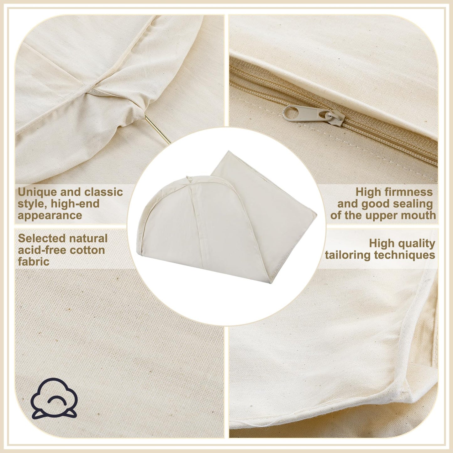 GliCraft 50 Inch Acid Free Cotton Muslin Suit Garment Bag Long Dress Suit Storage Box Closet Organizer for Suits, Coats, Travel Bag