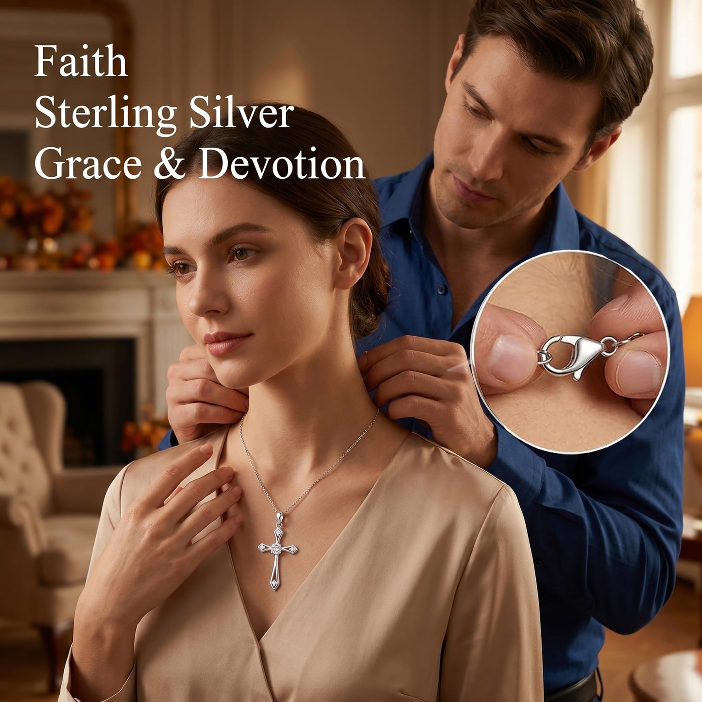 Dainty Cross Birthstone Necklace for Women,Sterling Silver Simulated Diamond April Birthstone Pendant,First Communion Faith Jewelry Religious Gifts on Birthday Mother's Day for Her/Wife/Mom/Sister