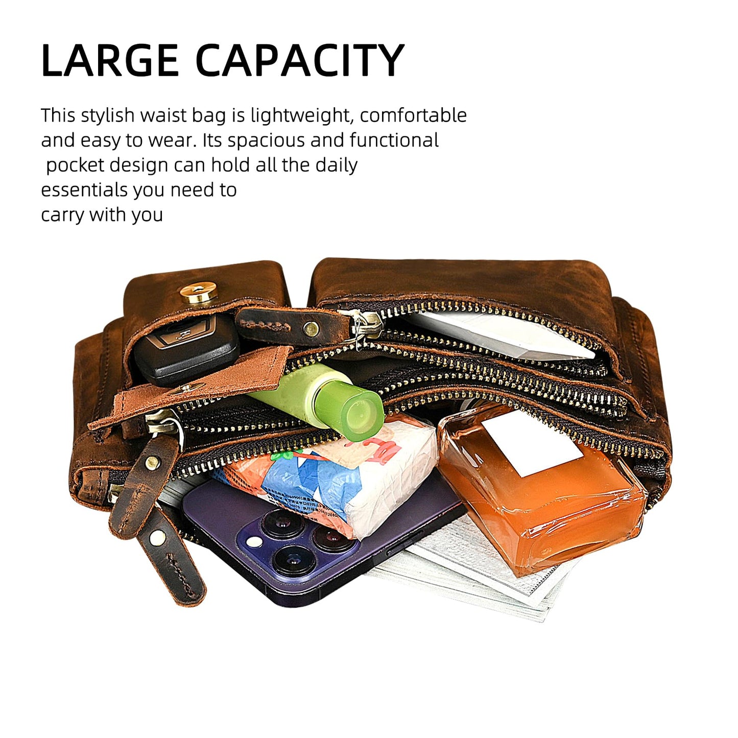 Handadsume Genuine Leather Hiking Riding Travel Fanny Waist Pack Small Phone Pouch For Men Women FB811-29 (100% Leather-Brown)