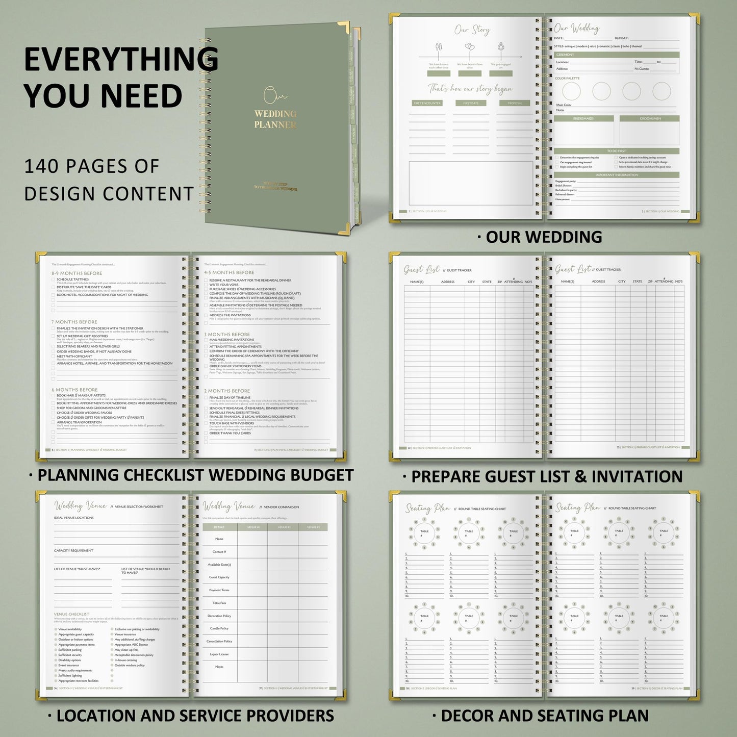 Wedding Planner Book and Organizer - A4 Wedding Planning Book with Checklist, Calendar & Tips - Makes Your Countdown Planning Easy - Engagement Gifts for Newly Engaged Couples, Future Brides & Grooms