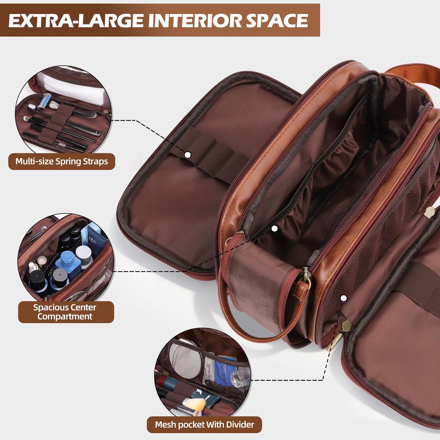 Personalized PU Leather Toiletry Bag for Men, Engraved Initials Waterproof Toiletry Travel Bag, Large Capacity Portable Shaving Bag Travel Essential, Unique Birthday Gift for Men Dad Husband Him,B