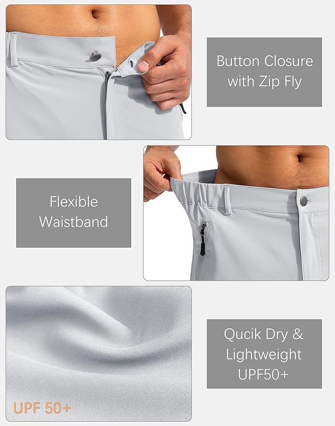 Pudolla Men's Hiking Cargo Shorts 9" Lightweight Outdoor Work Shorts for Men Travel Golf Camping Casual with 5 Zipper Pockets