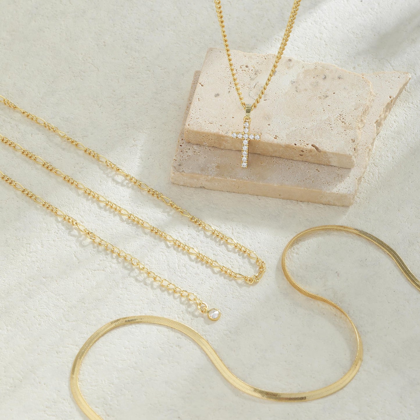 Kyerlyn Cross Necklace for Women,Stackable Stacked Stacking Layering Layered Necklaces Set Dainty 14 K Gold Silver Paperclip Chain Pendant CZ Simple Jewelry Gift