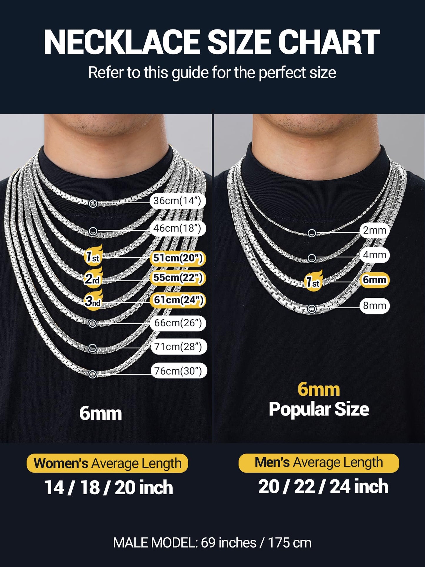 PROSTEEL Mens Chains Stainless Steel Trendy Flat Chain Silver Rust-Proof Necklace 28inch