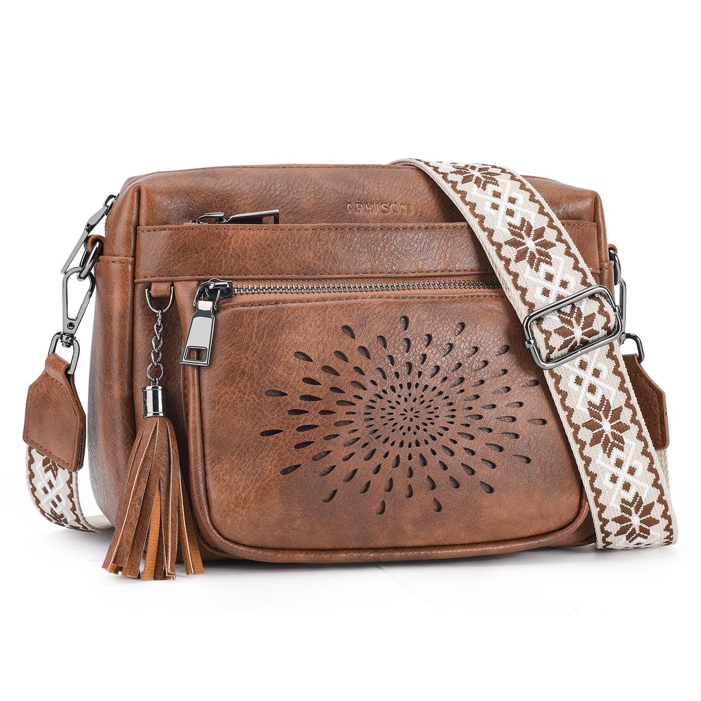APHISON Crossbody Purse for Women，Small Crossbody Bags Trendy Vegan Leather Shoulder Handbags with Adjustable Strap and Tassel