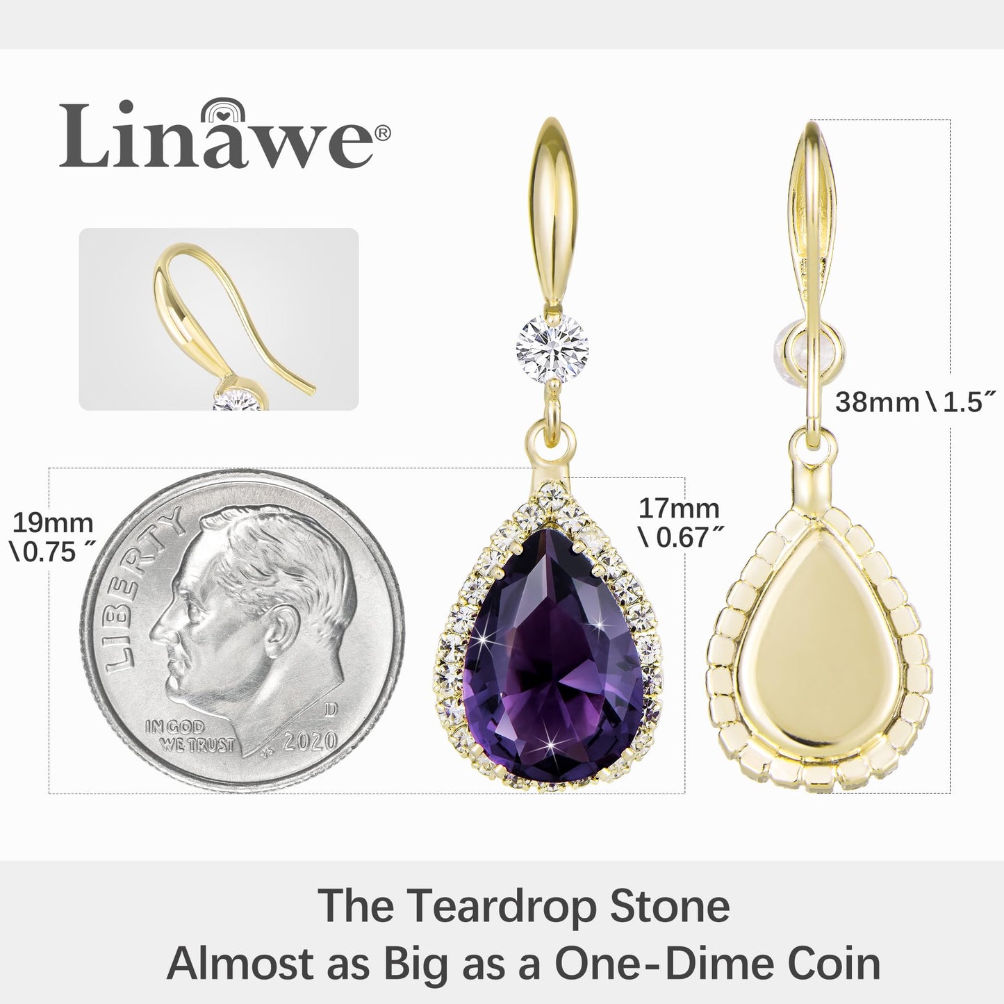 Linawe Purple Dangle Earrings for Women Trendy, 14K Gold Imitation Diamond Drop Chandelier Earrings, Amethyst Rhinestone Crystal Teardrop Dangly Earrings, Wedding Earrings Set