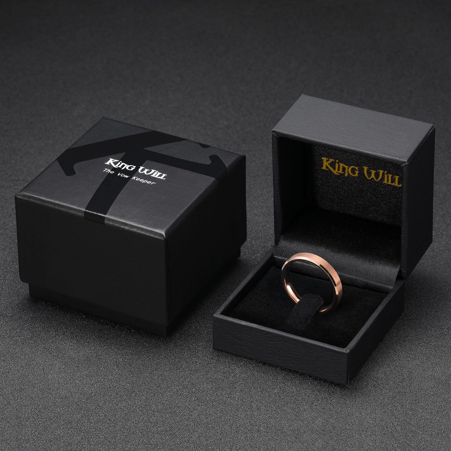 King Will Rose Gold Basic Tungsten Rings For Men Women 4mm Wedding Band Polished Edge Brushed Matte Promise Ring Comfort Fit, size 10