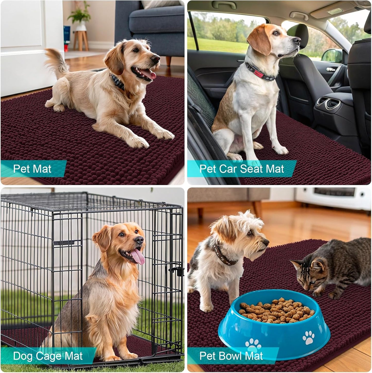 OLANLY Dog Door Mat - Absorbent Non-Slip Chenille Mat for Muddy Paws | 47x17 Inches, Quick Dry, Russet