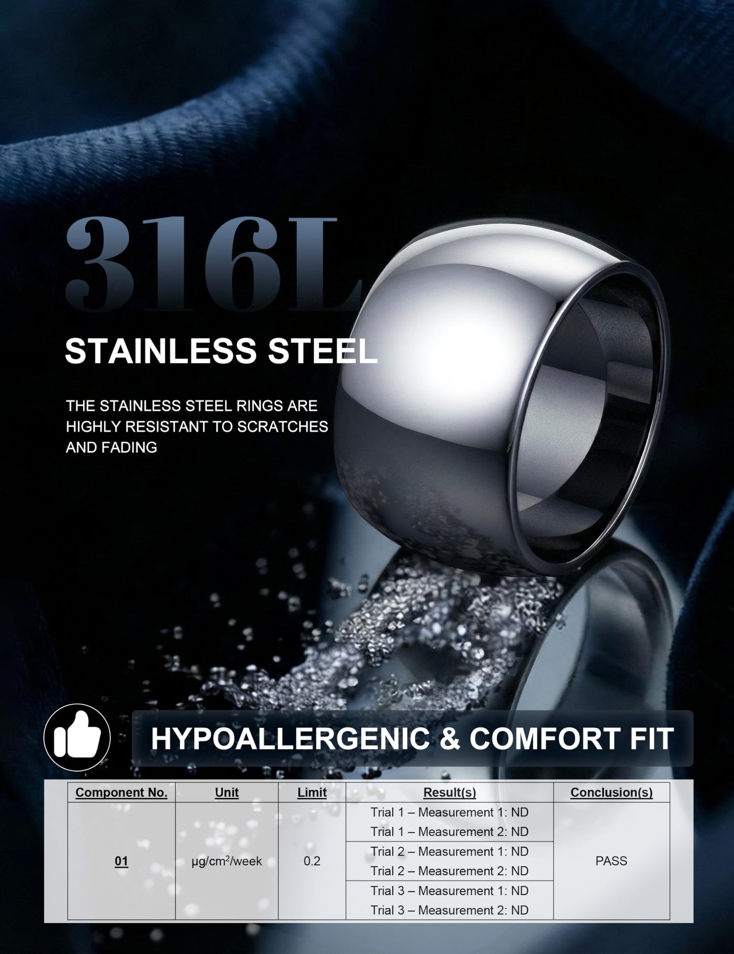 Florideco 12mm Stainless Steel Ring Wedding Bands for Women Mens Ring Wedding Band Plain Dome High Polished Size 9