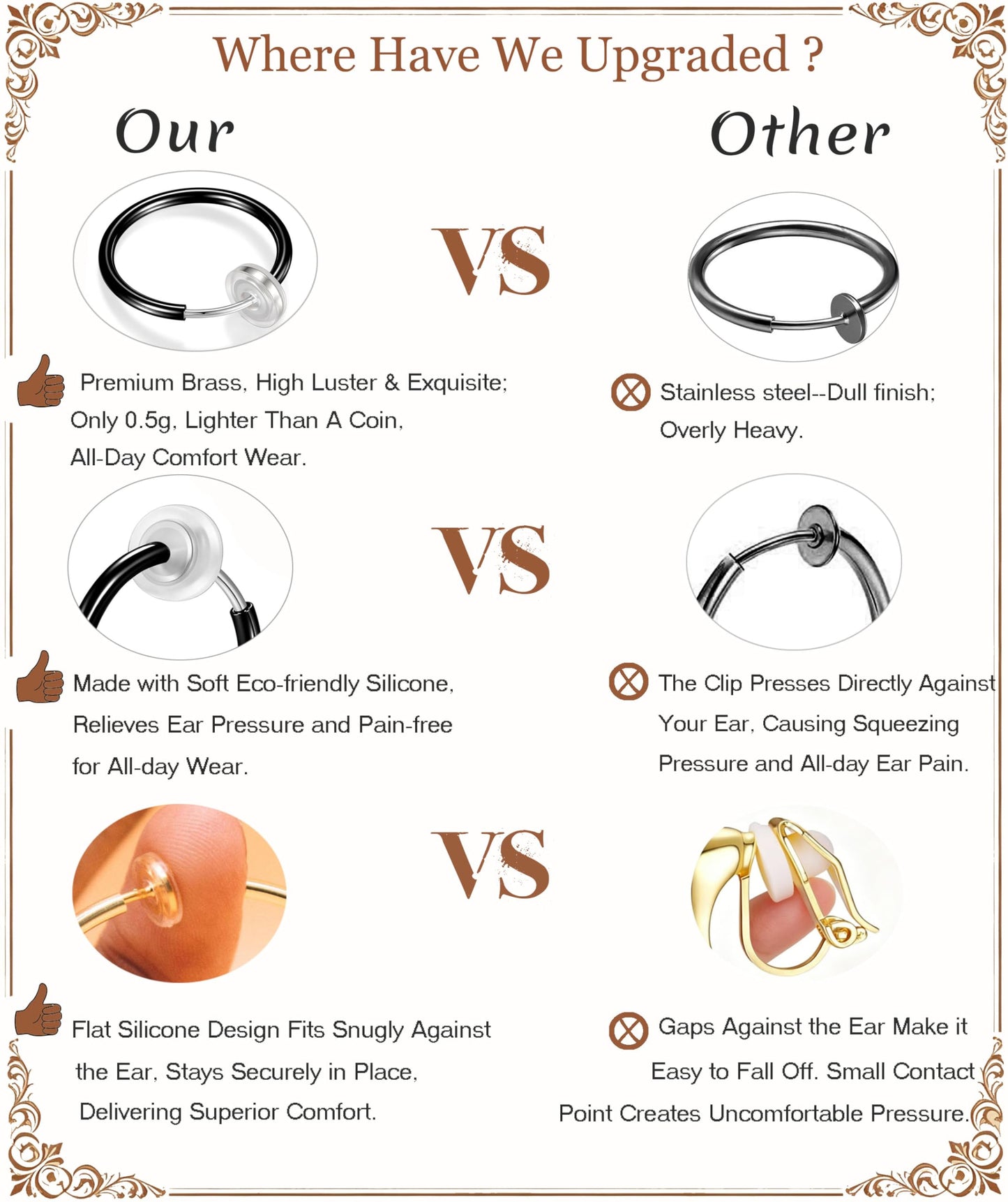PLOMFOV Clip On Hoop Earrings for Women Small Black Plated Clip On Earrings Women Fake Hoop Earrings Non Pierced Earrings 14mm-18mm